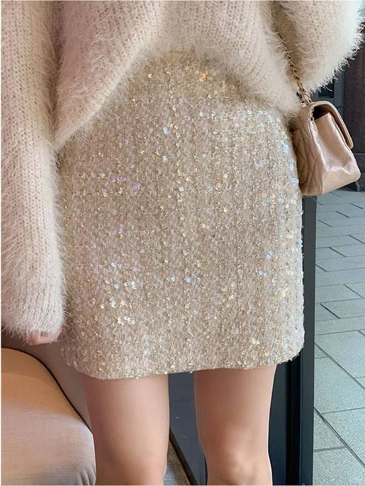 气质显瘦亮片包臀裙✨粗花呢小香风