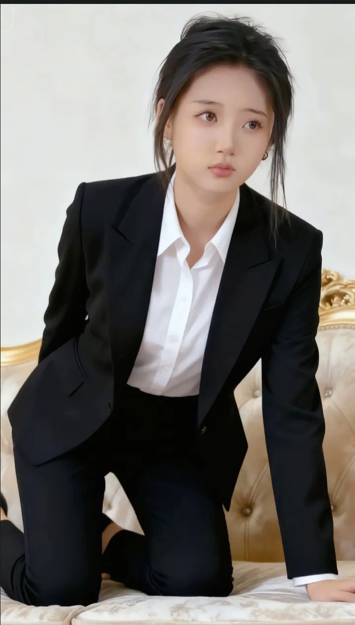 女职员，一身黑色西装，展示性感的身材。