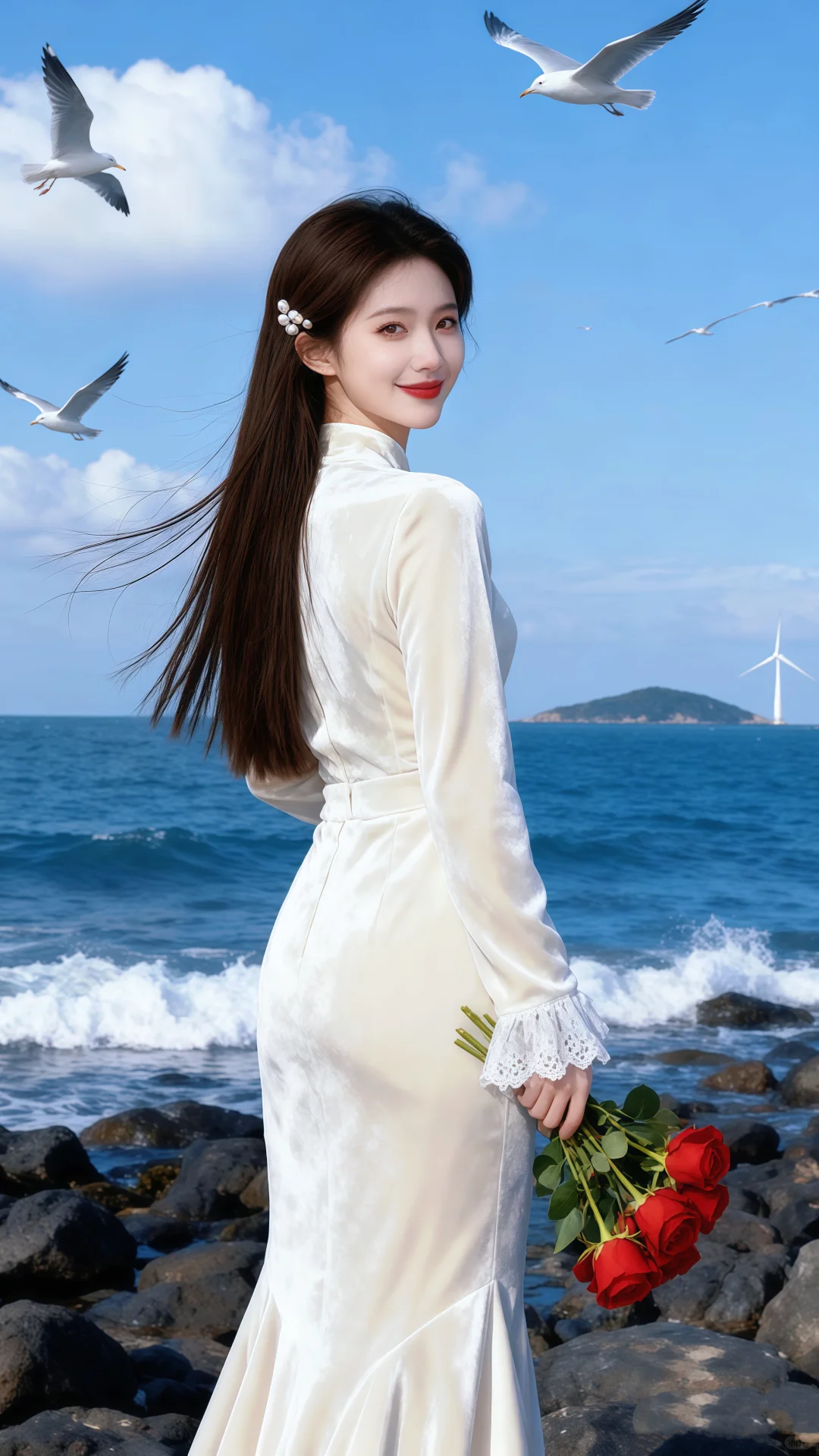 清冷感海边旗袍，太绝了！