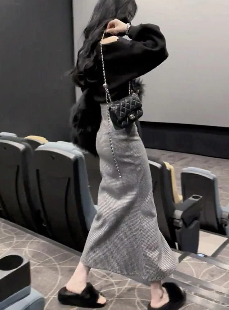 高级感穿搭，高级感裙子～气质显瘦毛呢长裙