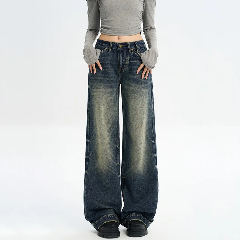 复古做旧直筒牛仔裤秋冬季新款女显瘦💧