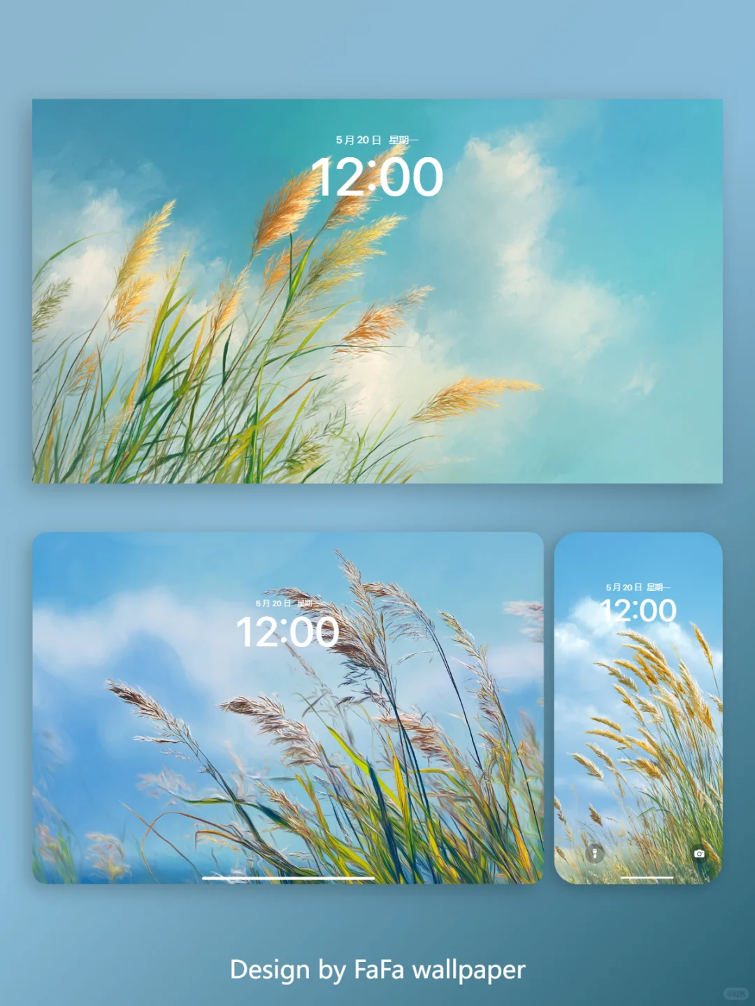 钻进云里的苇丛意境壁纸|F194-2|风摇穗上光