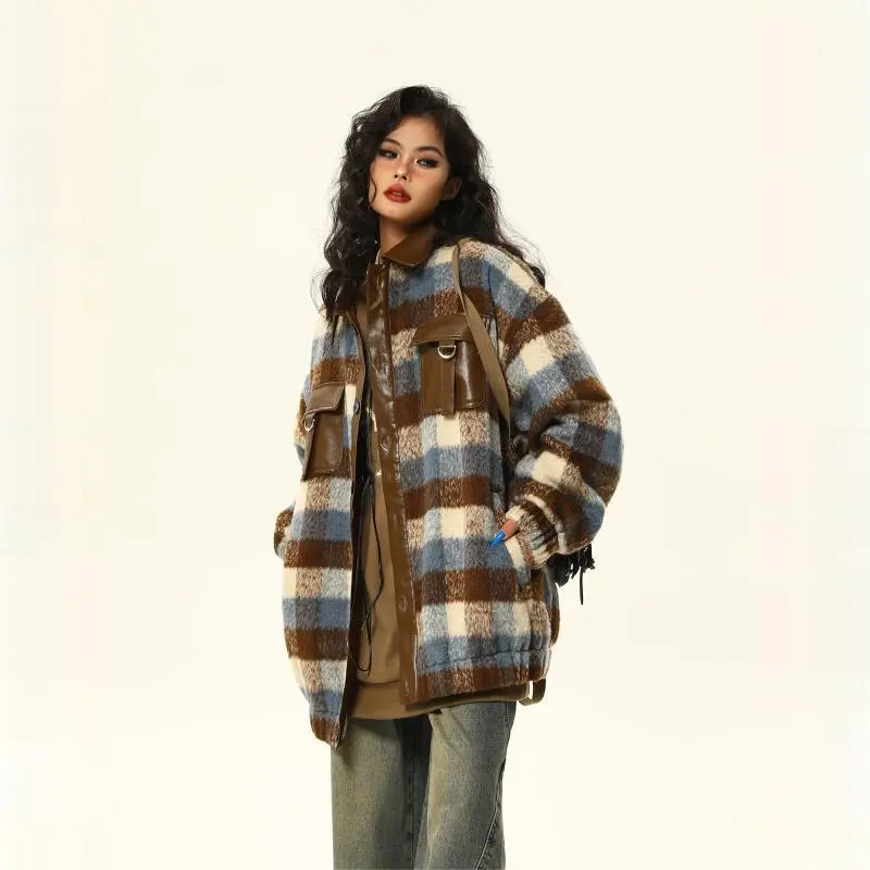 美式复古绝了！❄️拼接皮衣棉服氛围感拉