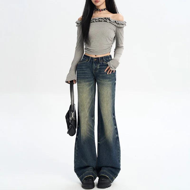 复古做旧直筒牛仔裤秋冬季新款女显瘦💧