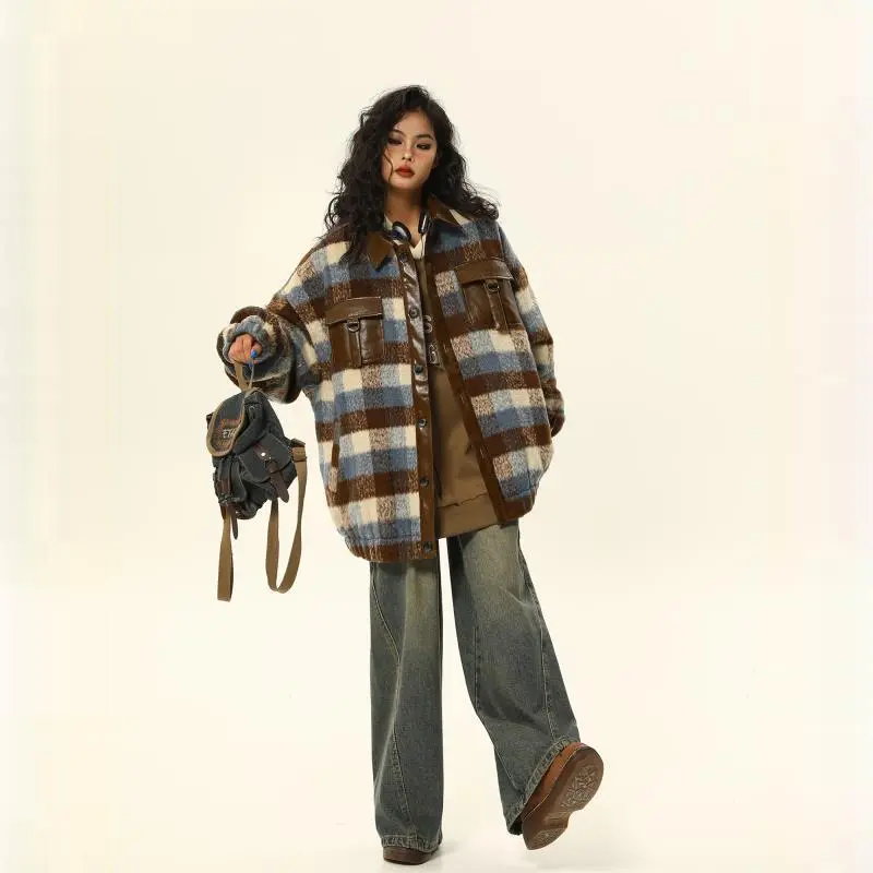 美式复古绝了！❄️拼接皮衣棉服氛围感拉