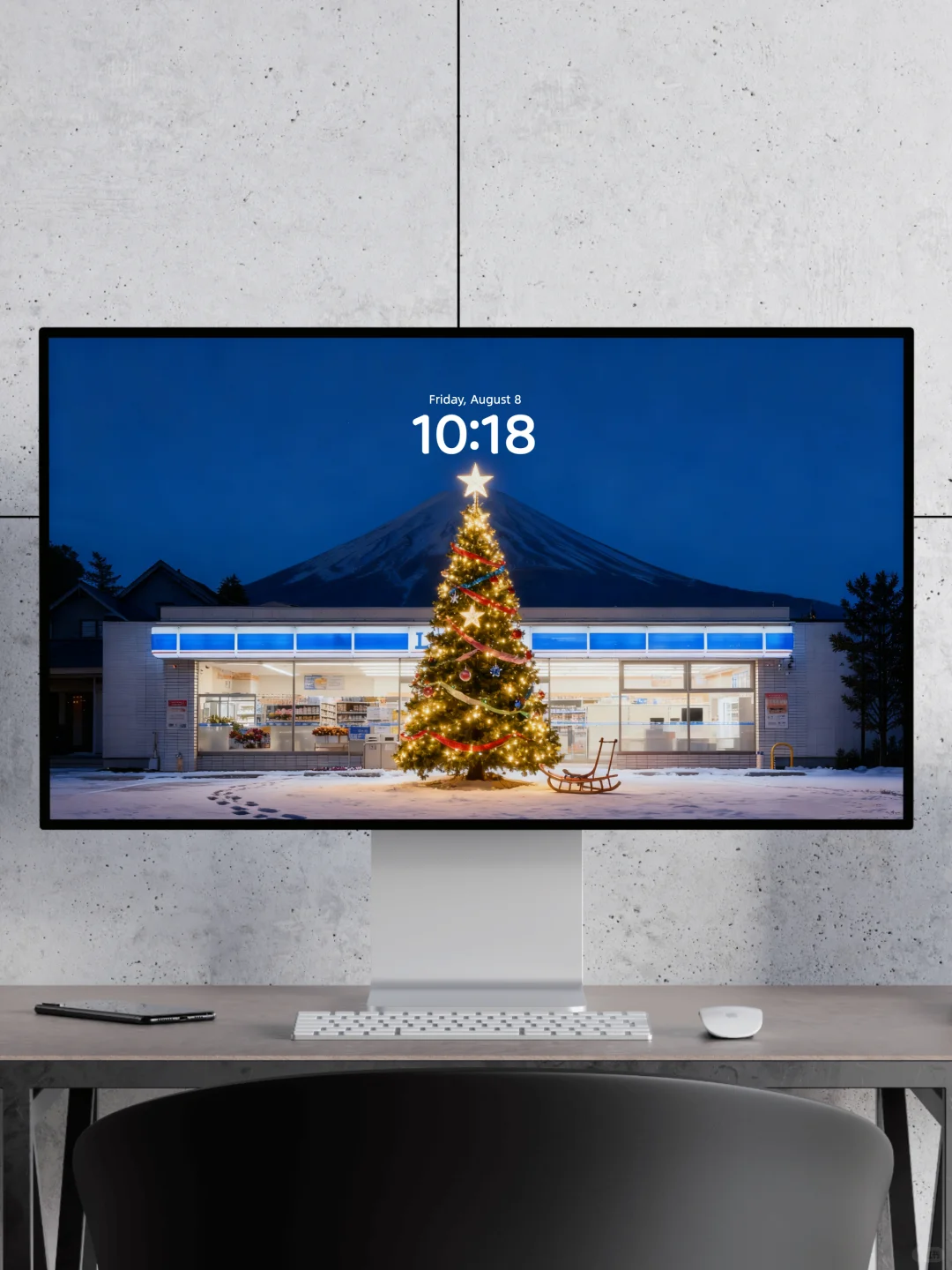 富士山×罗森便利店×圣诞树🎄丨4K氛围壁纸