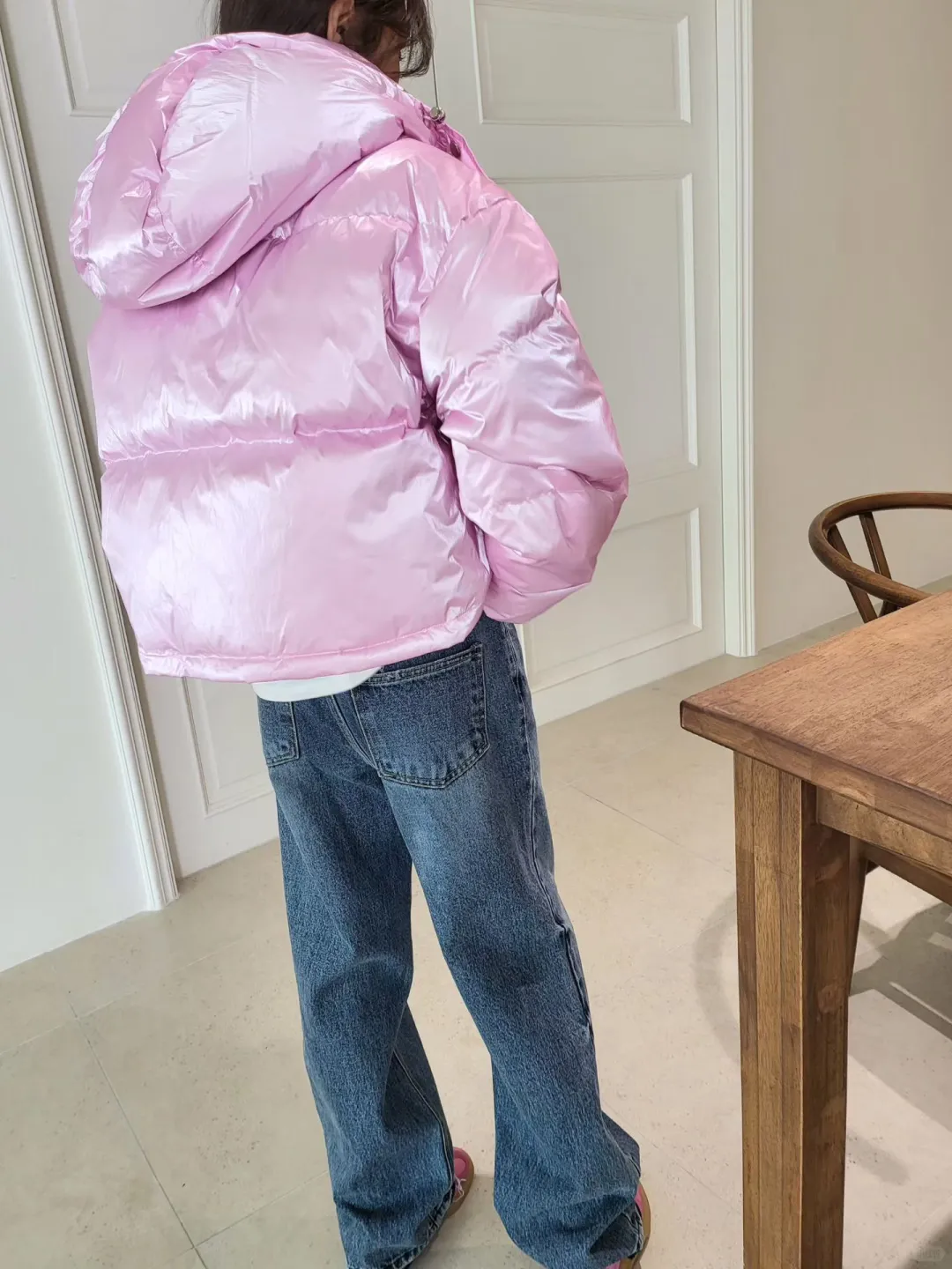 东大门🇰🇷新款宽松休闲粉色短款连帽羽绒服