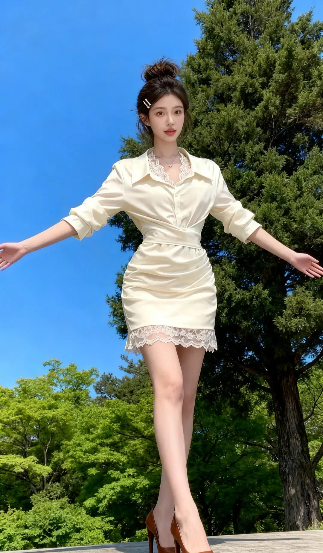 今日心动款 奶油肌缎面衬衫裙