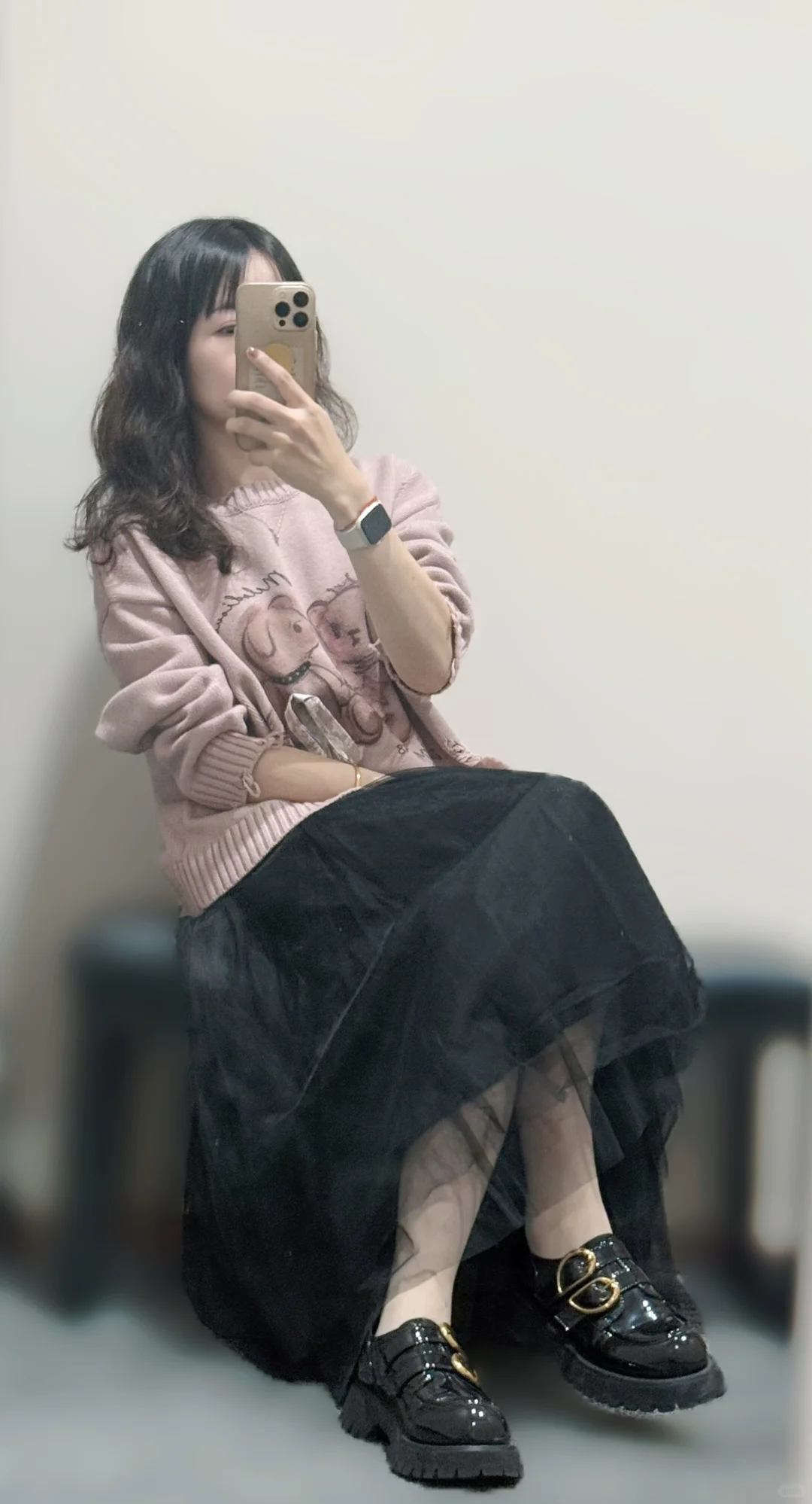 通勤肉丝穿搭 | 温柔粉与黑纱肉丝💖