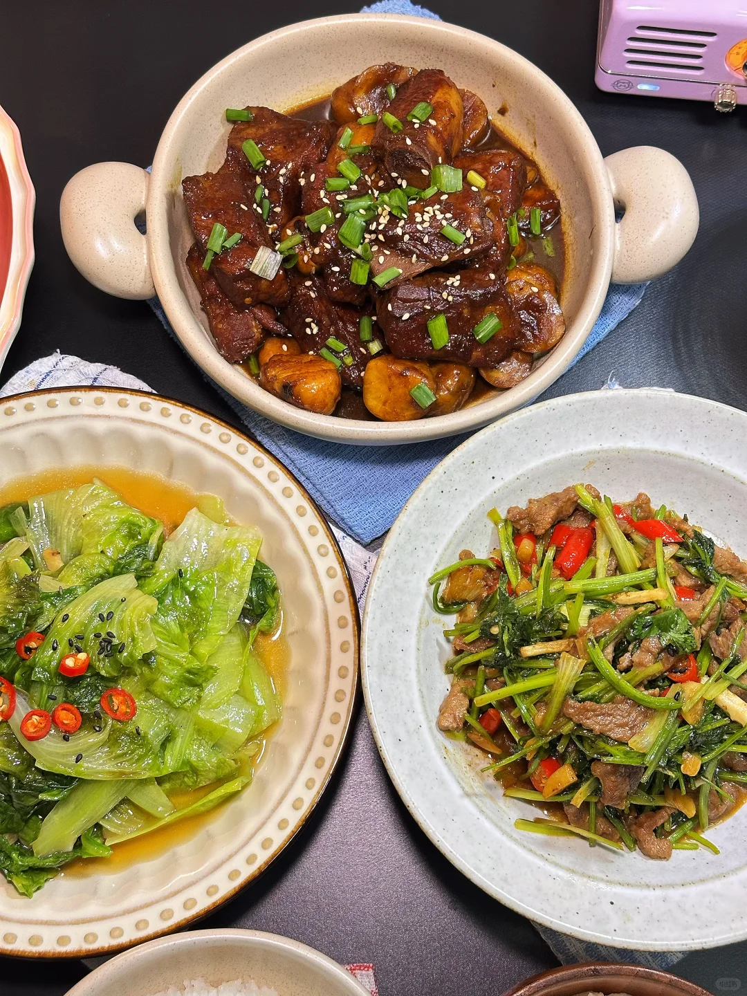 晚餐｜🌰板栗排骨 香菜炒牛肉 清炒生菜🥬