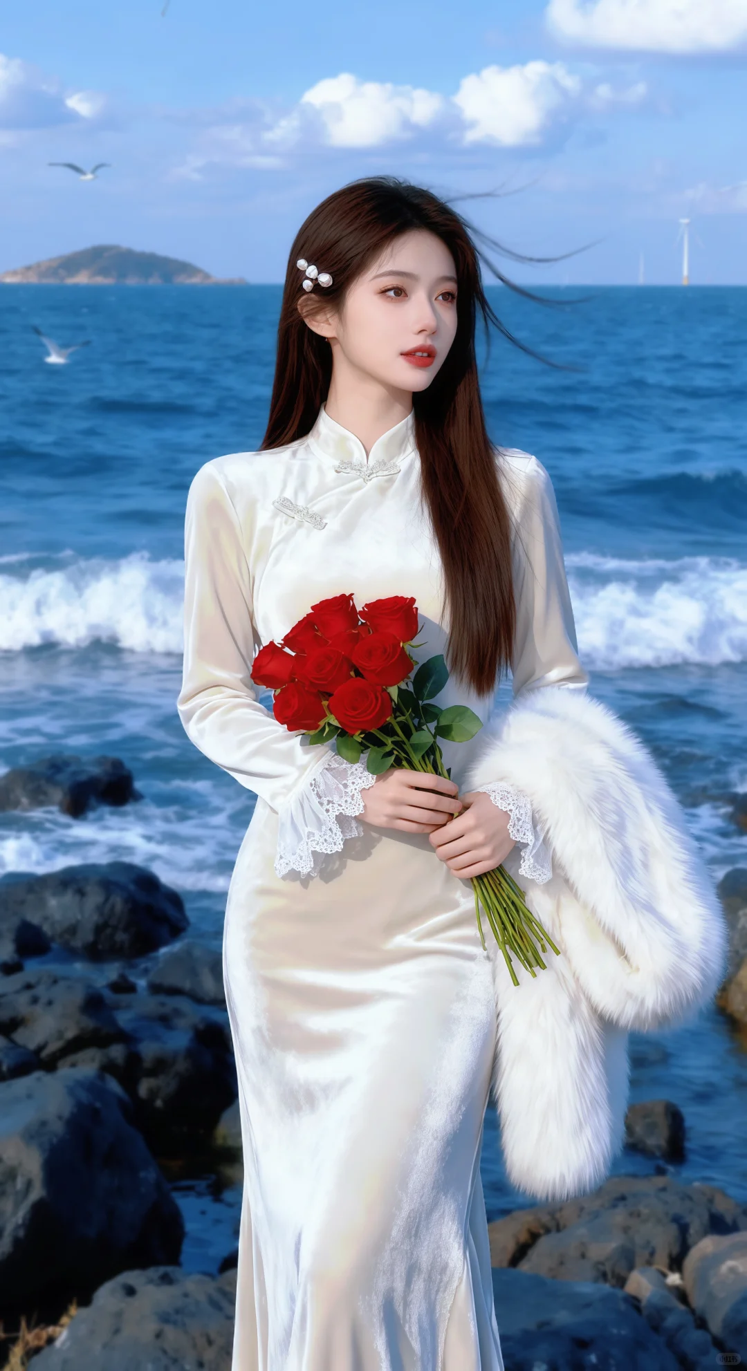 清冷感海边旗袍，太绝了！