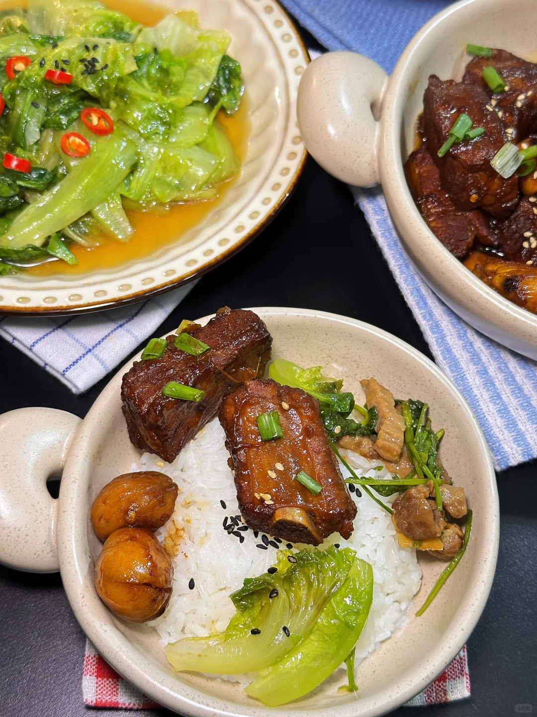 晚餐｜🌰板栗排骨 香菜炒牛肉 清炒生菜🥬