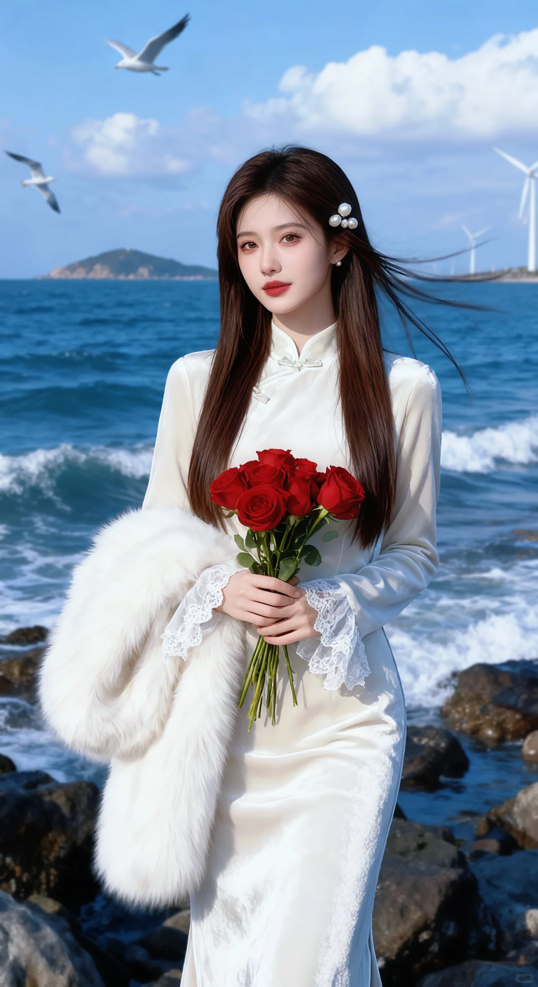 清冷感海边旗袍，太绝了！