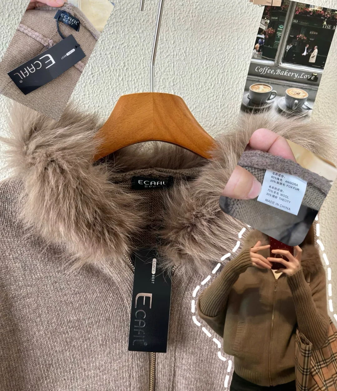 原*ECAF*T真狐狸毛领的毛衣外套捡漏4开头