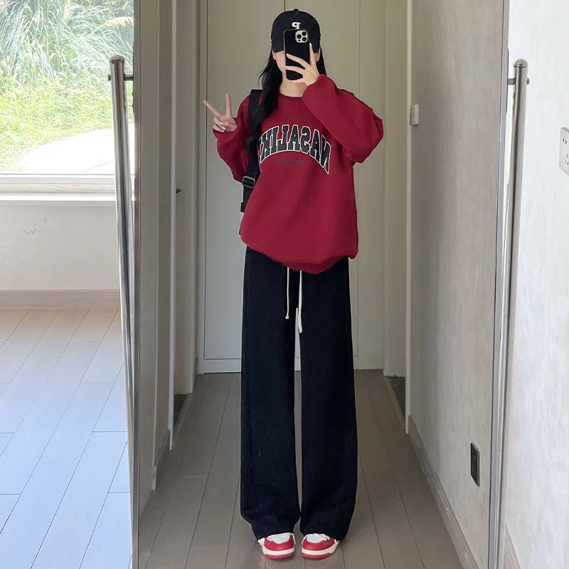 黑色高腰直筒运动裤女2025新款棉质休🌈