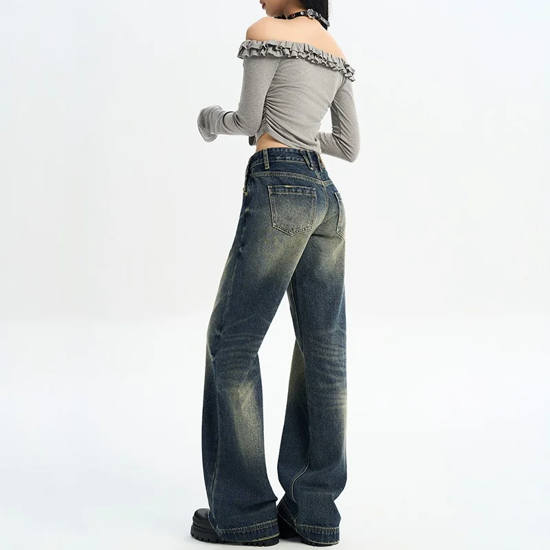 复古做旧直筒牛仔裤秋冬季新款女显瘦💧