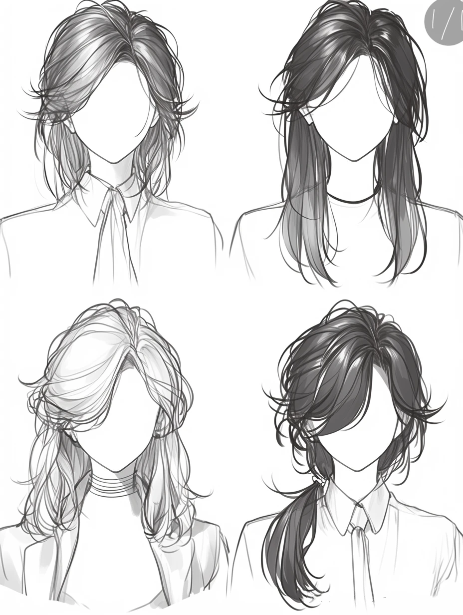 头发神仙发型线稿，简约风，画人设直接封神