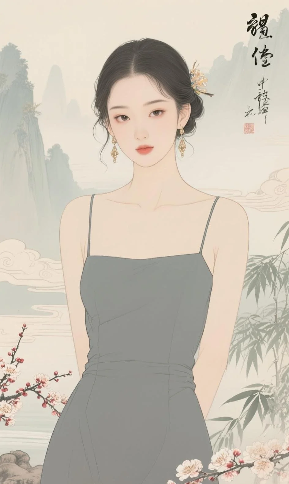 翠袖倚云立，红妆映水生|工笔人物画