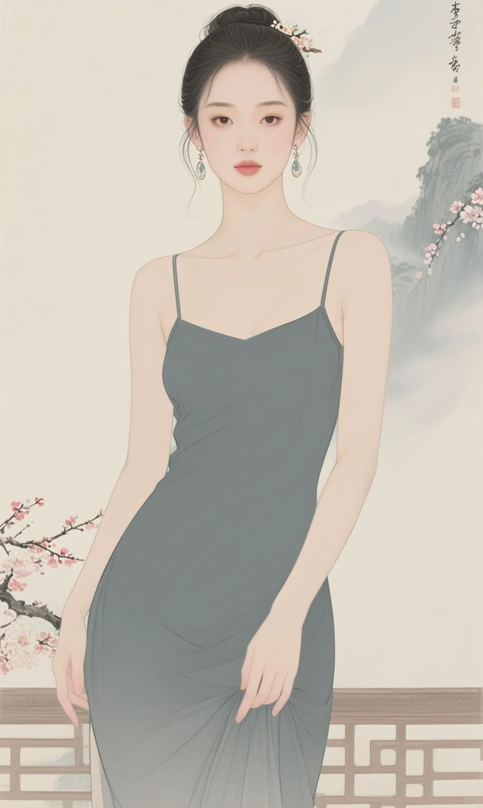 翠袖倚云立，红妆映水生|工笔人物画