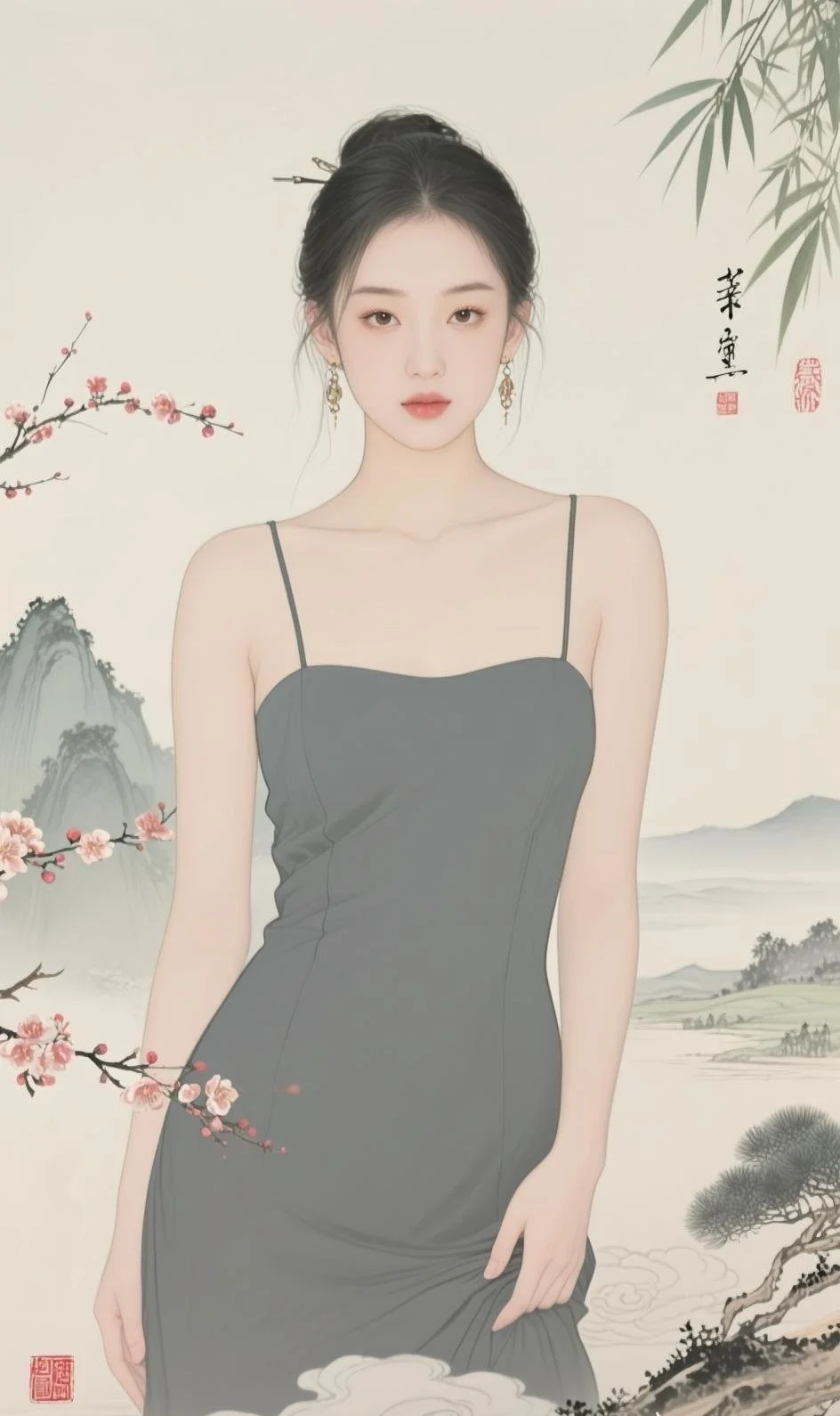 翠袖倚云立，红妆映水生|工笔人物画