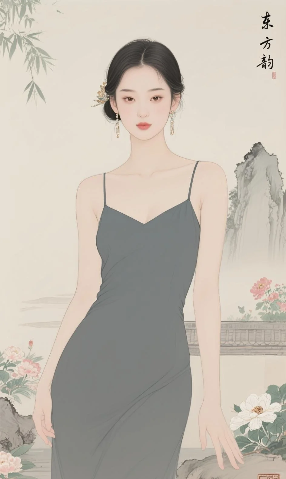 翠袖倚云立，红妆映水生|工笔人物画