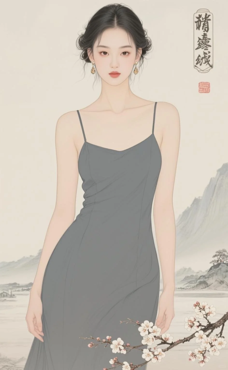 翠袖倚云立，红妆映水生|工笔人物画