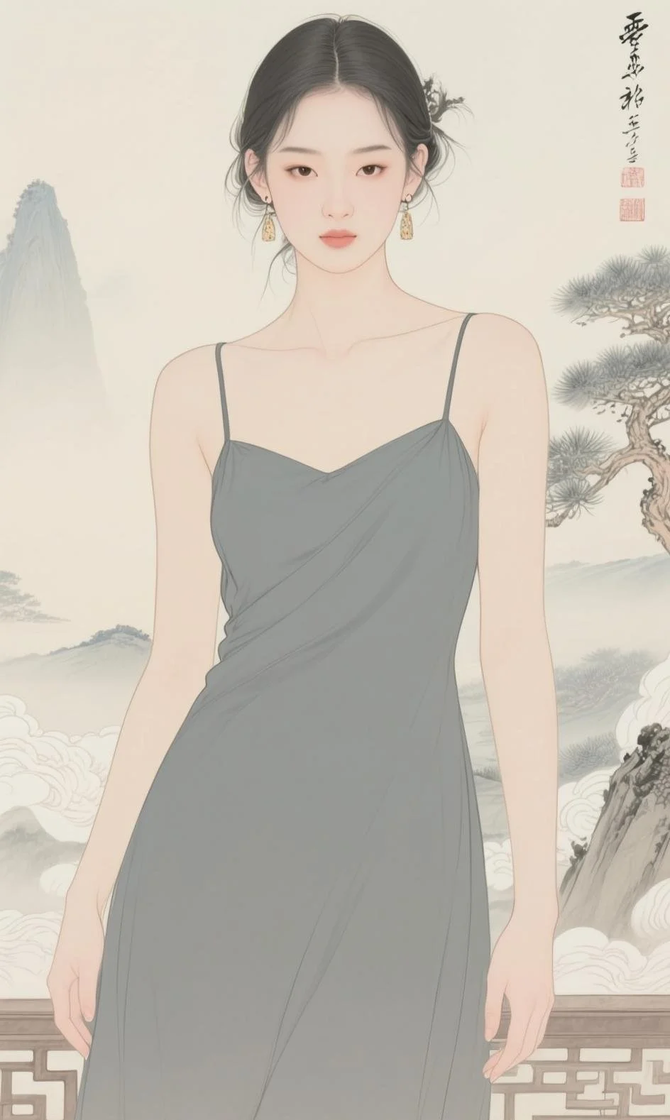 翠袖倚云立，红妆映水生|工笔人物画