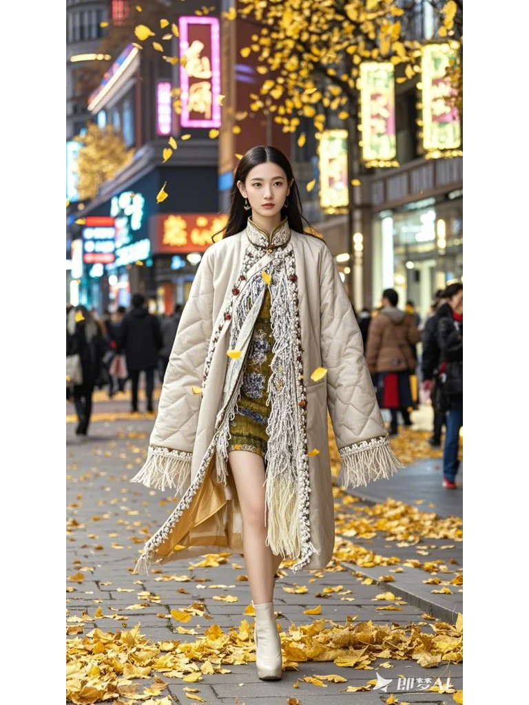 秋风中的温柔邂逅，国风外套下的浪漫情怀