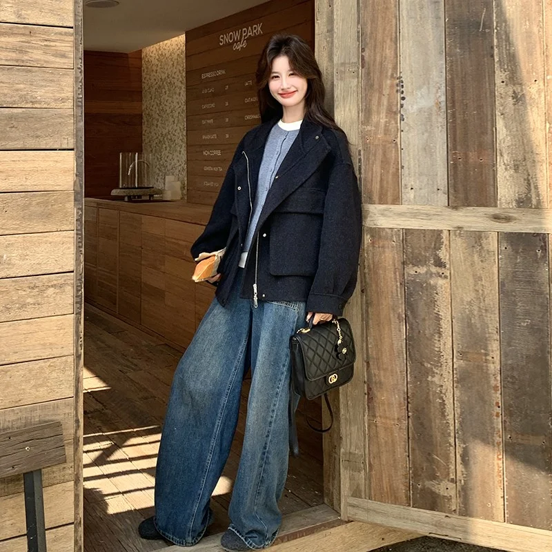 🌙黑色立领双面羊绒大衣女2025冬新款巨