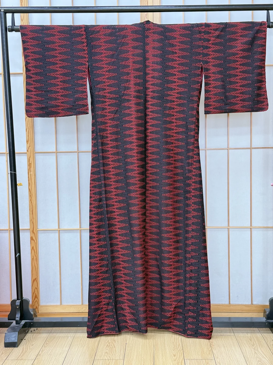 【现货】 红黑叶纹 蕾丝袷小纹和服