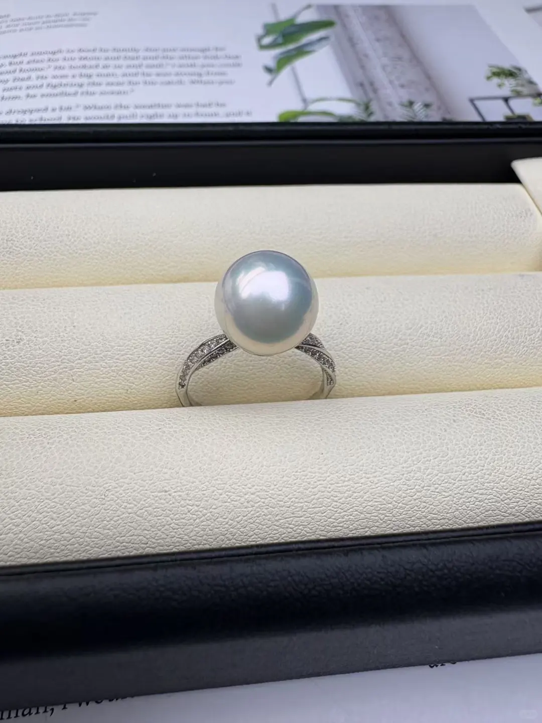 珍珠戒指女款复古时尚银色镶钻开口戒
