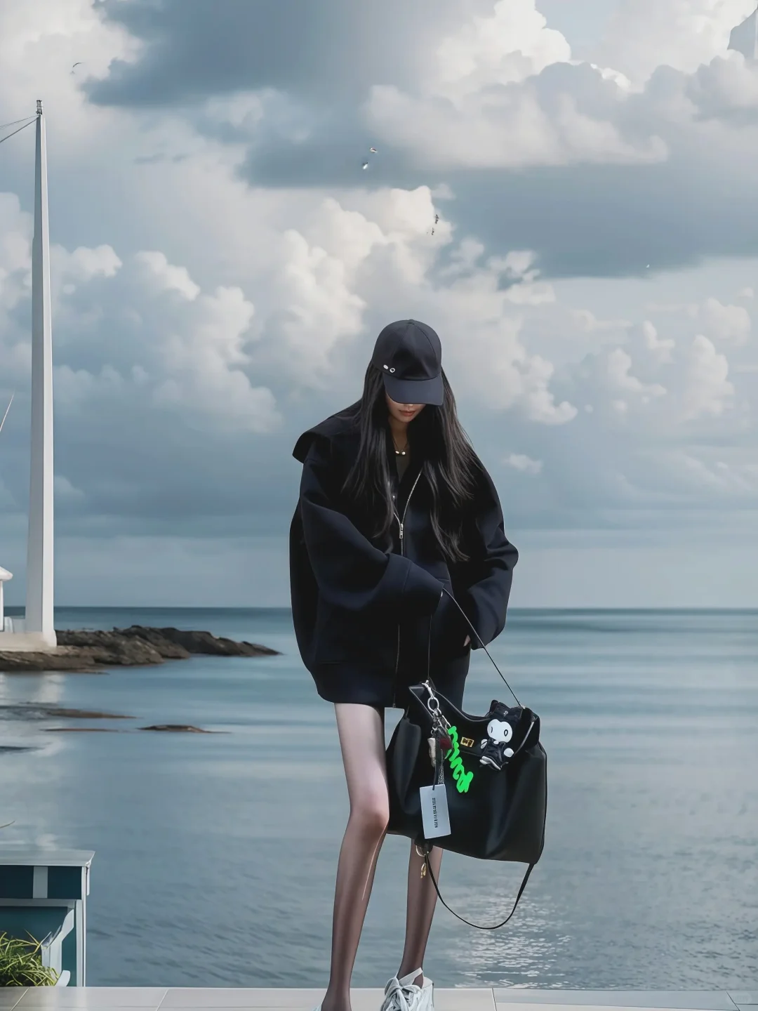 时髦精街拍搭：黑色系酷girl超可～