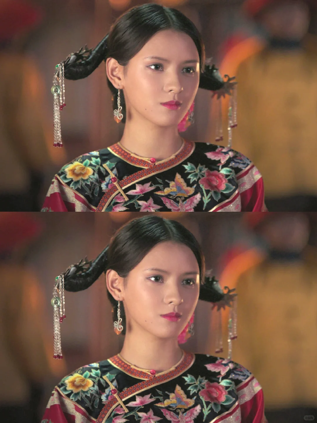 如懿传✘张予曦 水玲珑 ①深红团花汉女袄裙