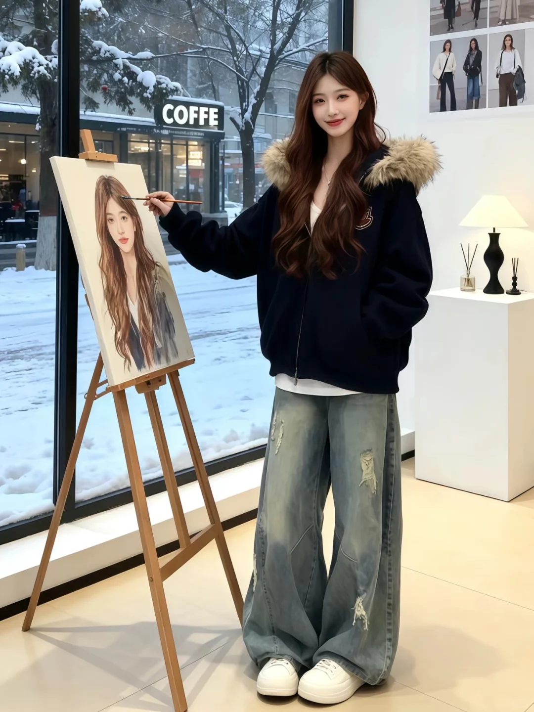 毛领卫衣外套把保暖 + 百搭 + 情侣款