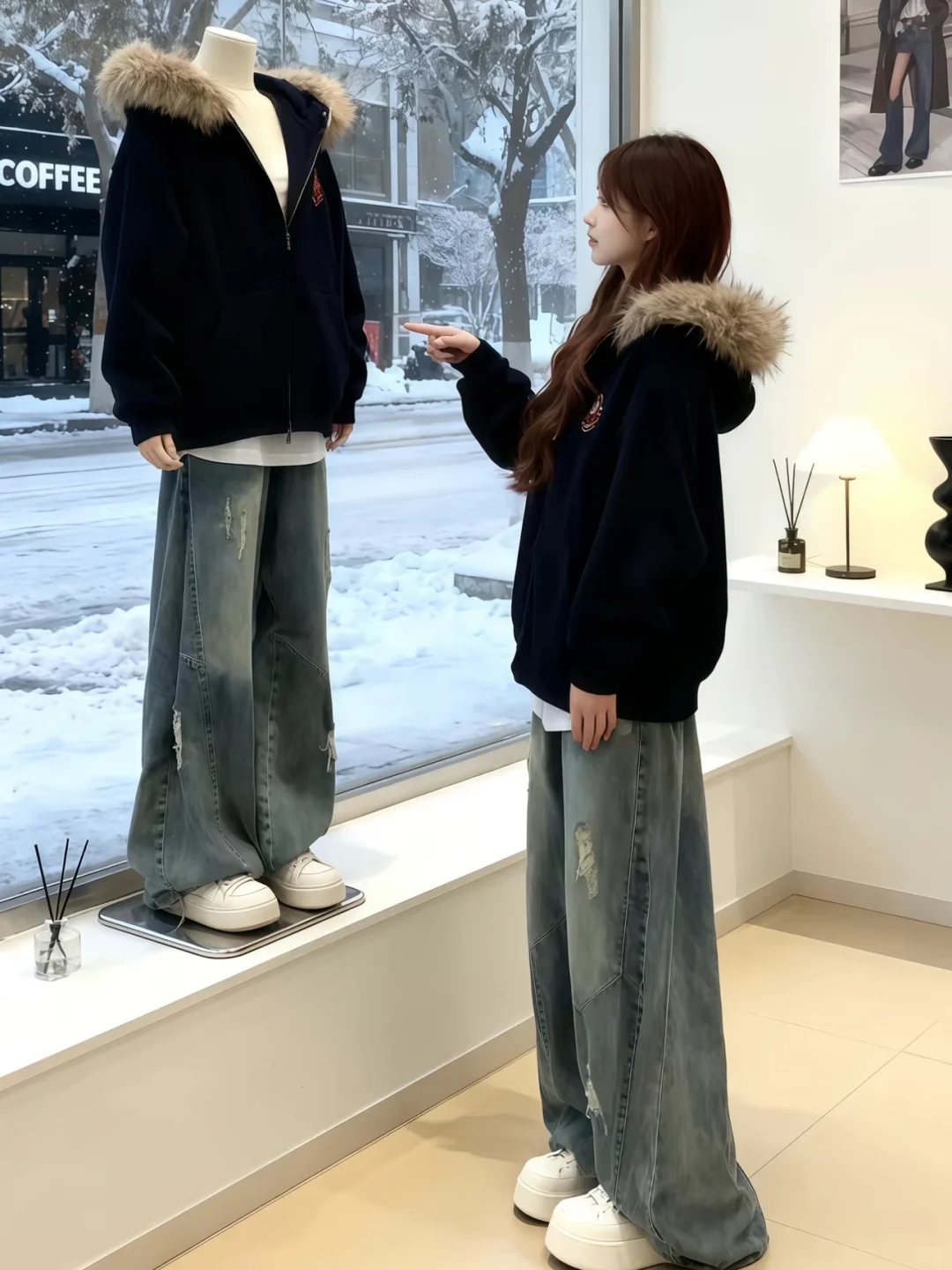 毛领卫衣外套把保暖 + 百搭 + 情侣款