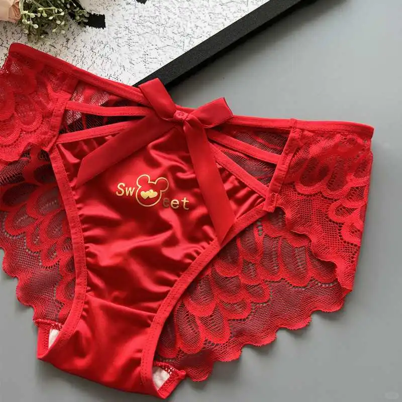 新品蕾丝甜美红色喜庆女士内裤礼盒装