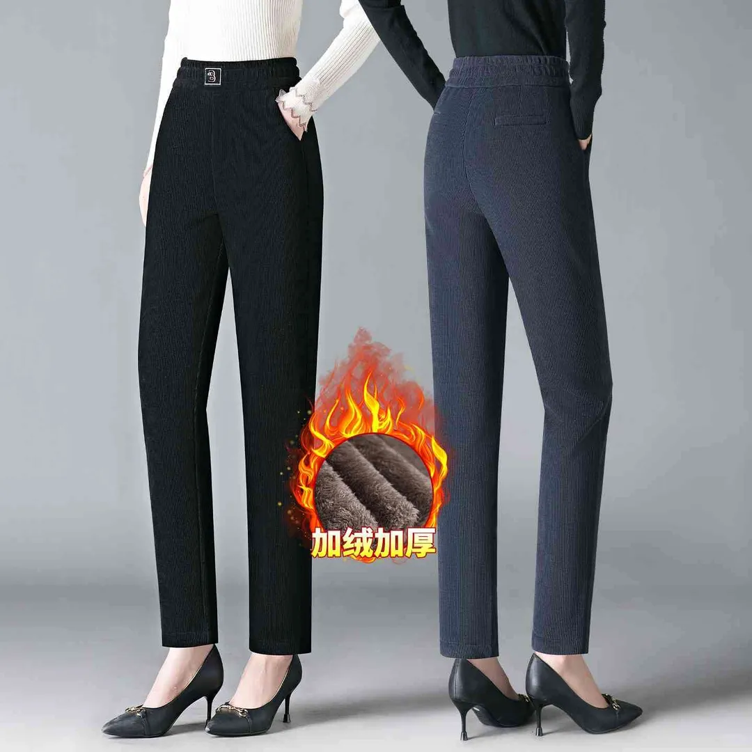 加绒加厚哈伦裤女冬季新款！妈妈裤子轻松
