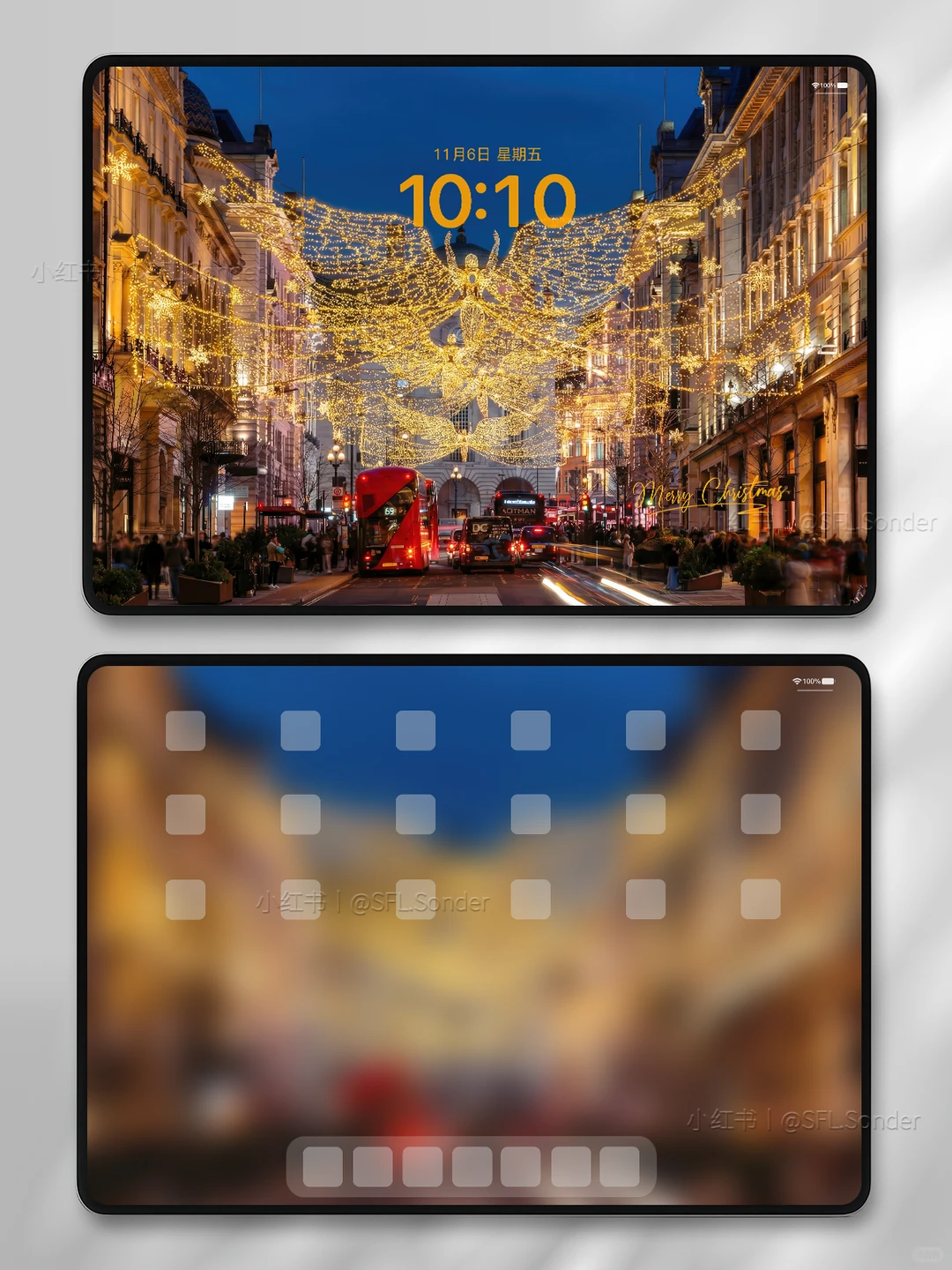 伦敦天使灯·Merry Christmas.平板壁纸