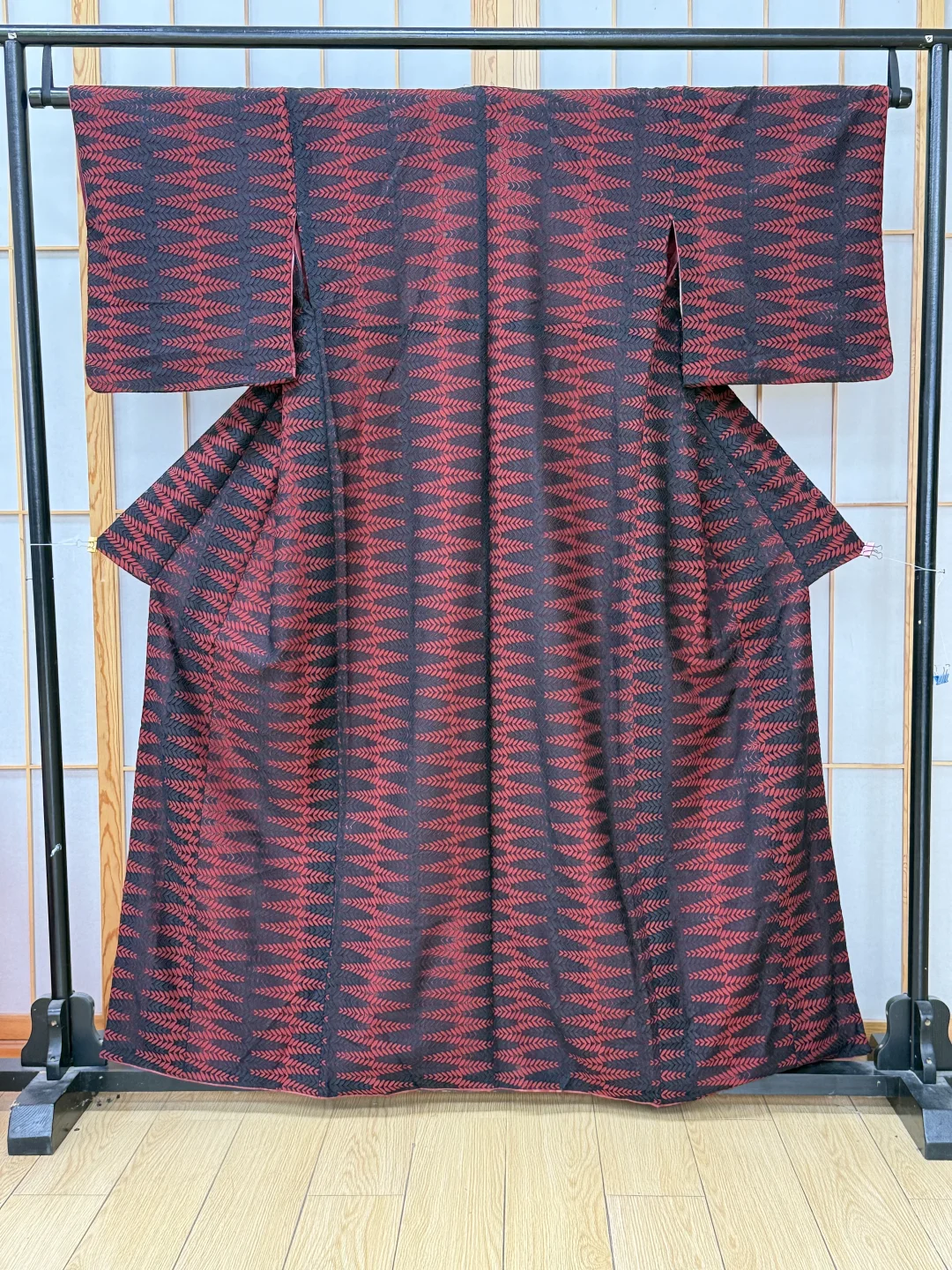 【现货】 红黑叶纹 蕾丝袷小纹和服