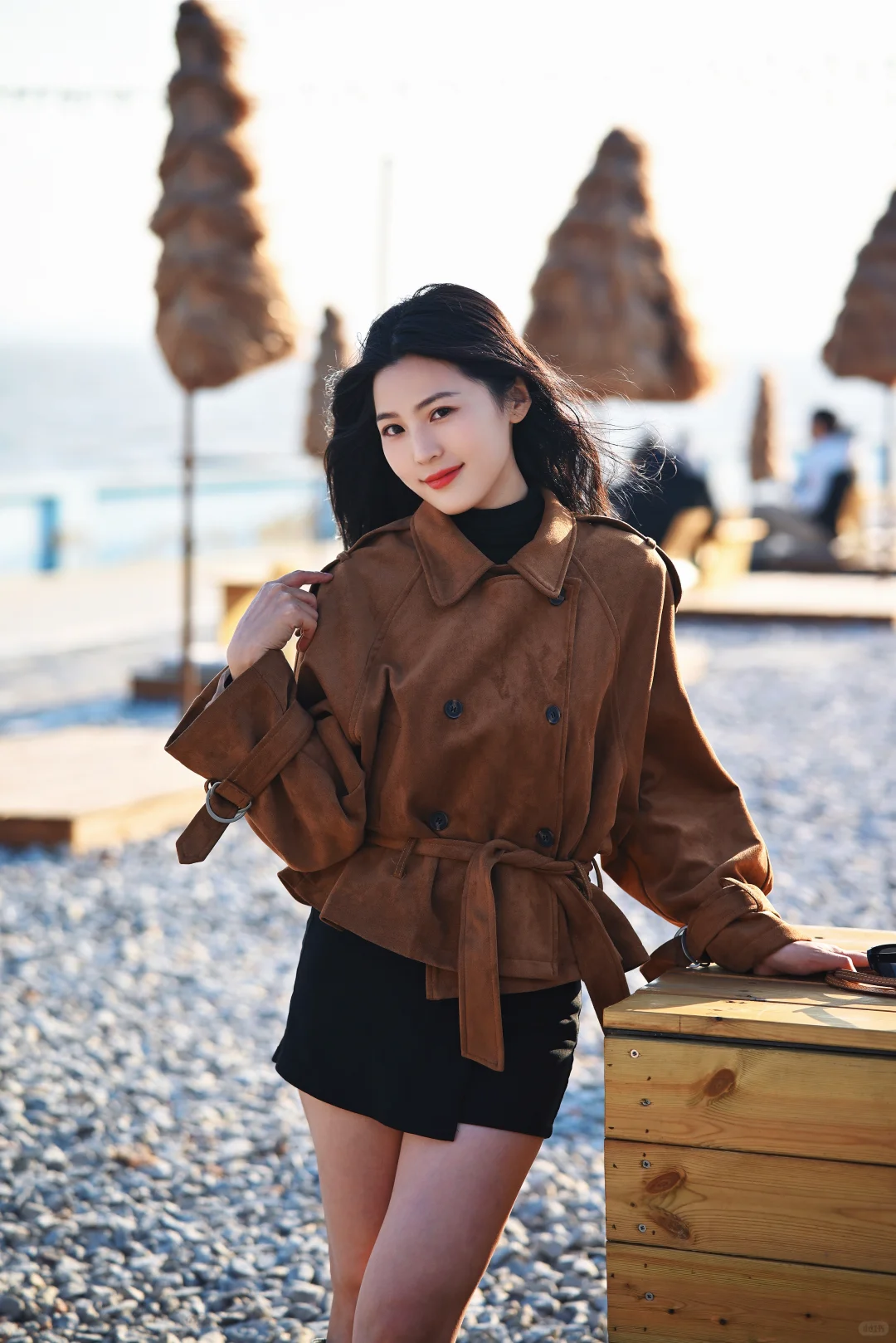 🌅海边落日配焦糖系穿搭