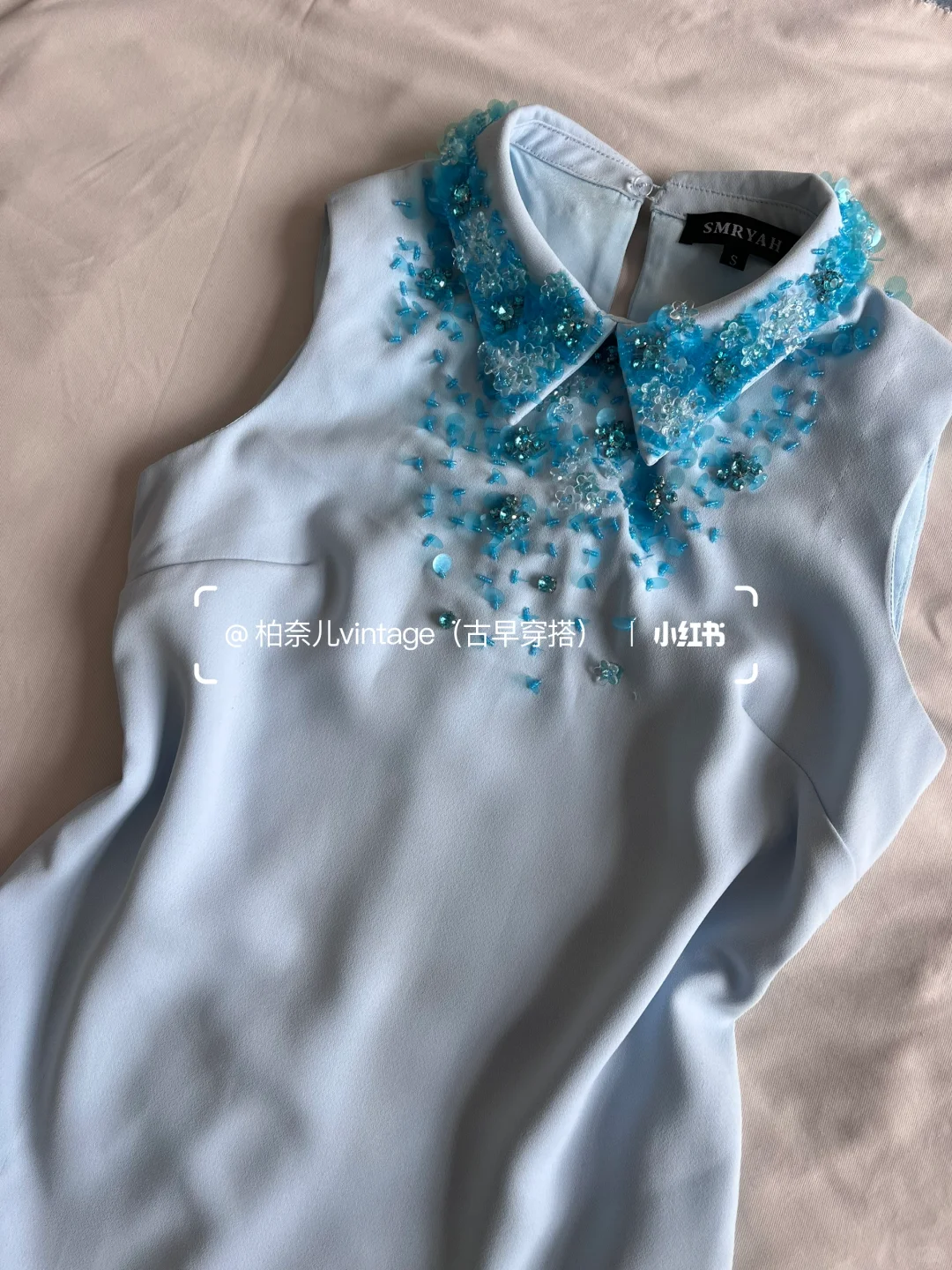 【45】🥕vintage 蓝色珍珠裙