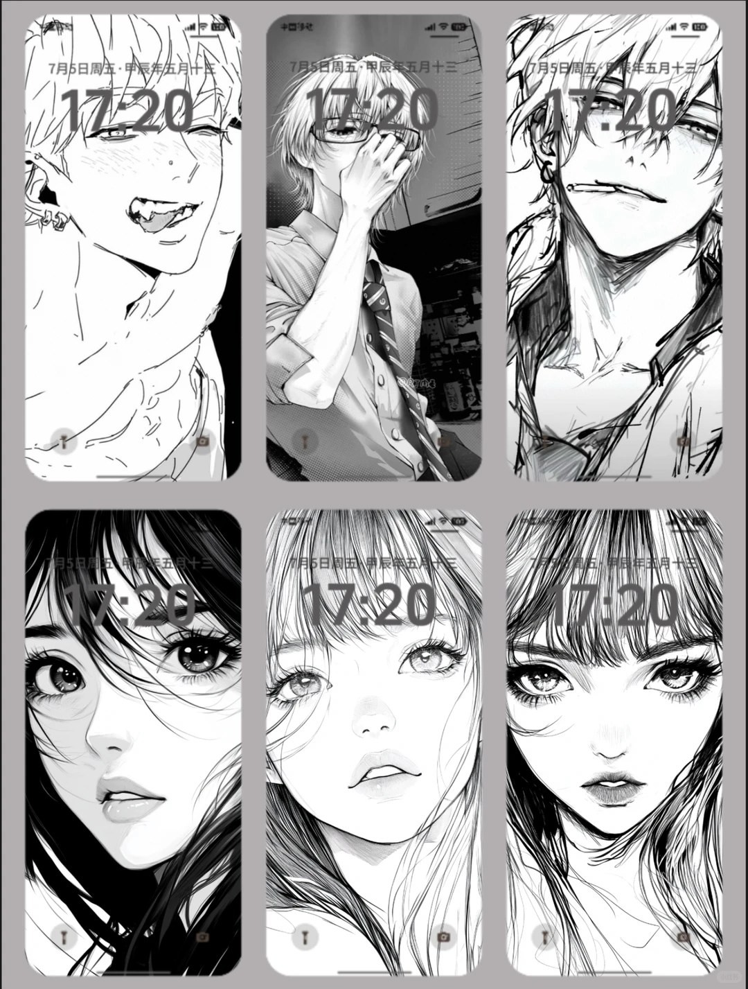 黑白线条漫画女生壁纸