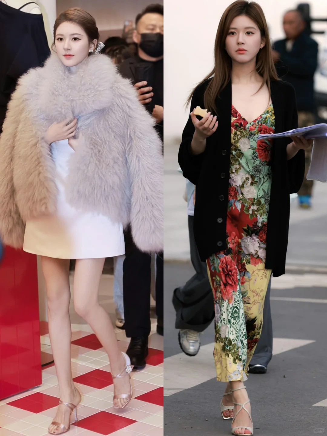 赵露思生图无惧顶光，盘发粉吊带千金感十足