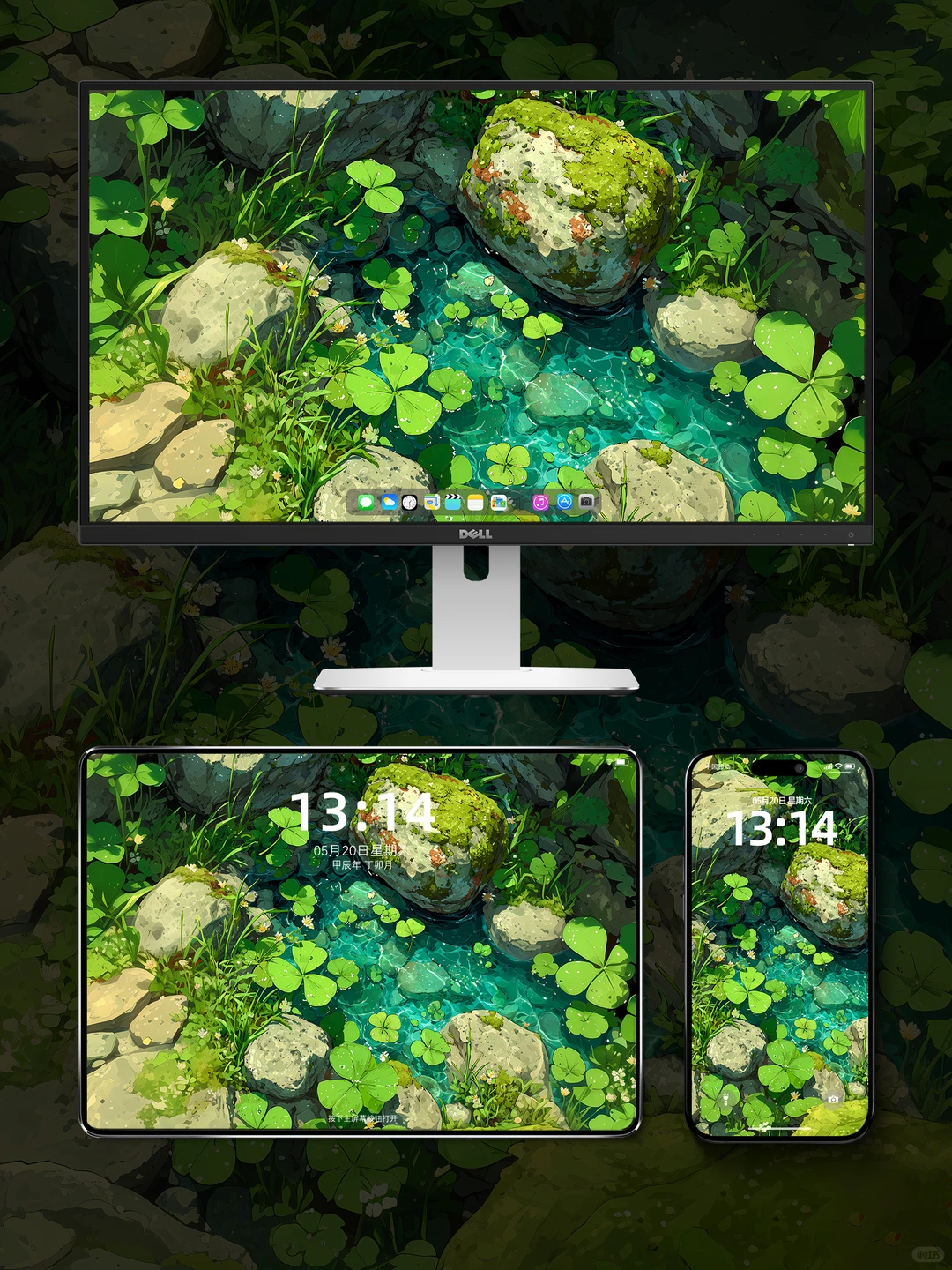 池塘旁的四叶草，治愈系壁纸分享