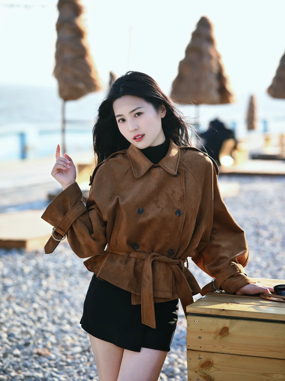 🌅海边落日配焦糖系穿搭