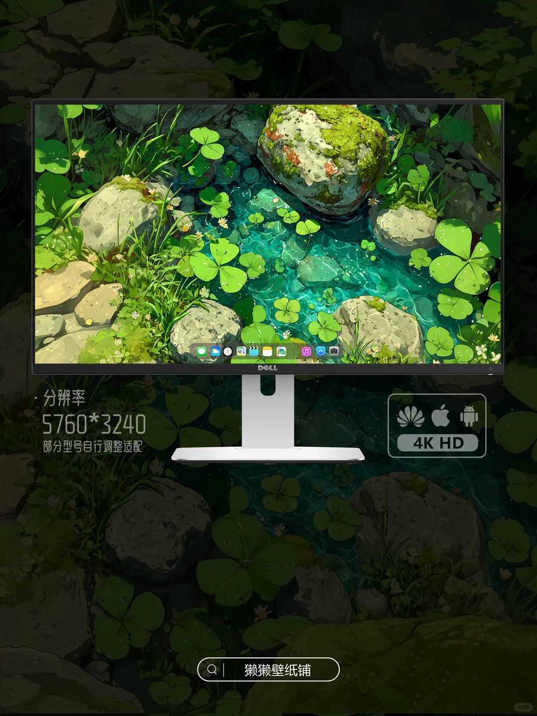 池塘旁的四叶草，治愈系壁纸分享