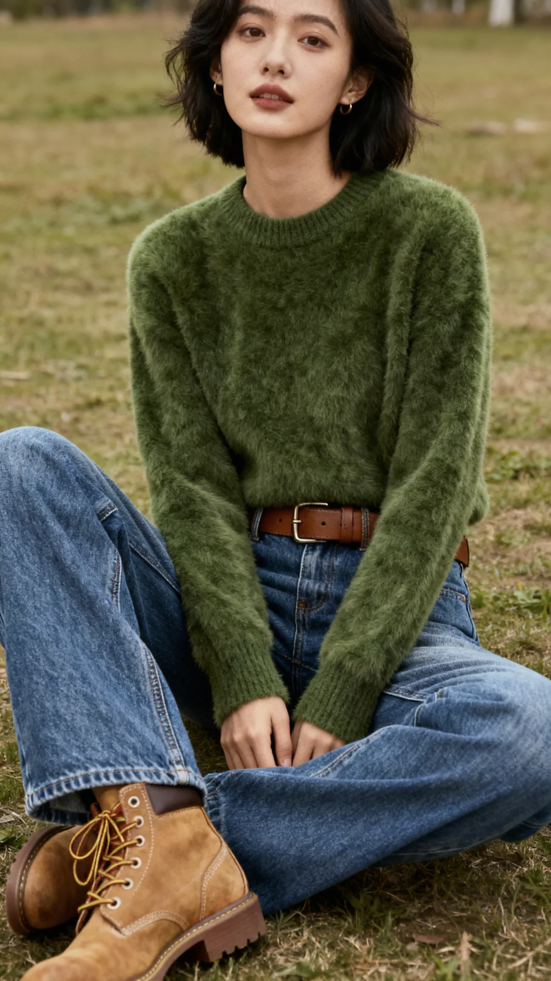 这件复古绿毛衣一上身，直接穿越回90年代！