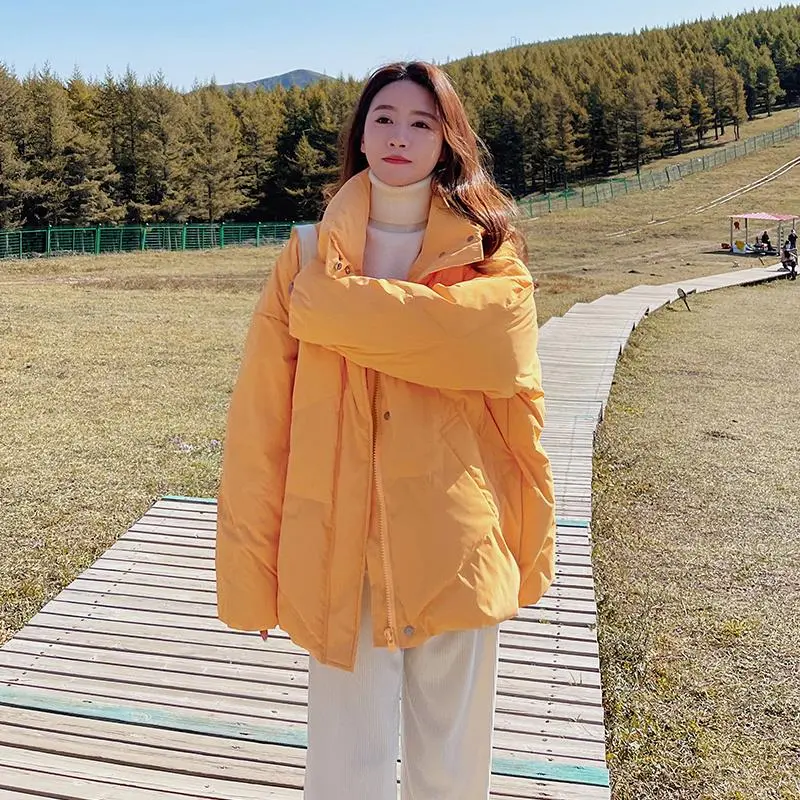 奶橘色羽绒服女2025年新款短款立领加🔥