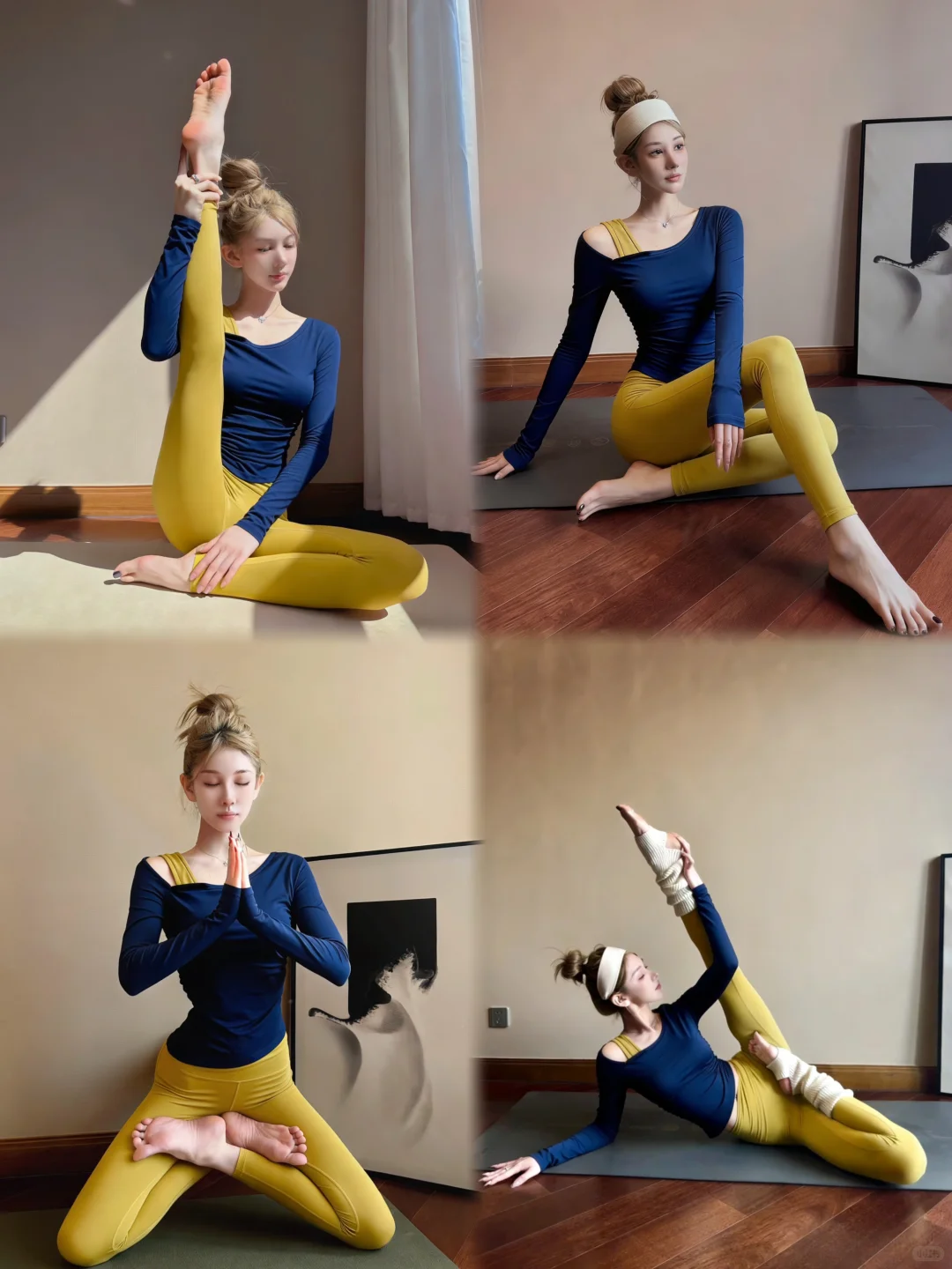 这套宝蓝露肩瑜伽服太戳我！