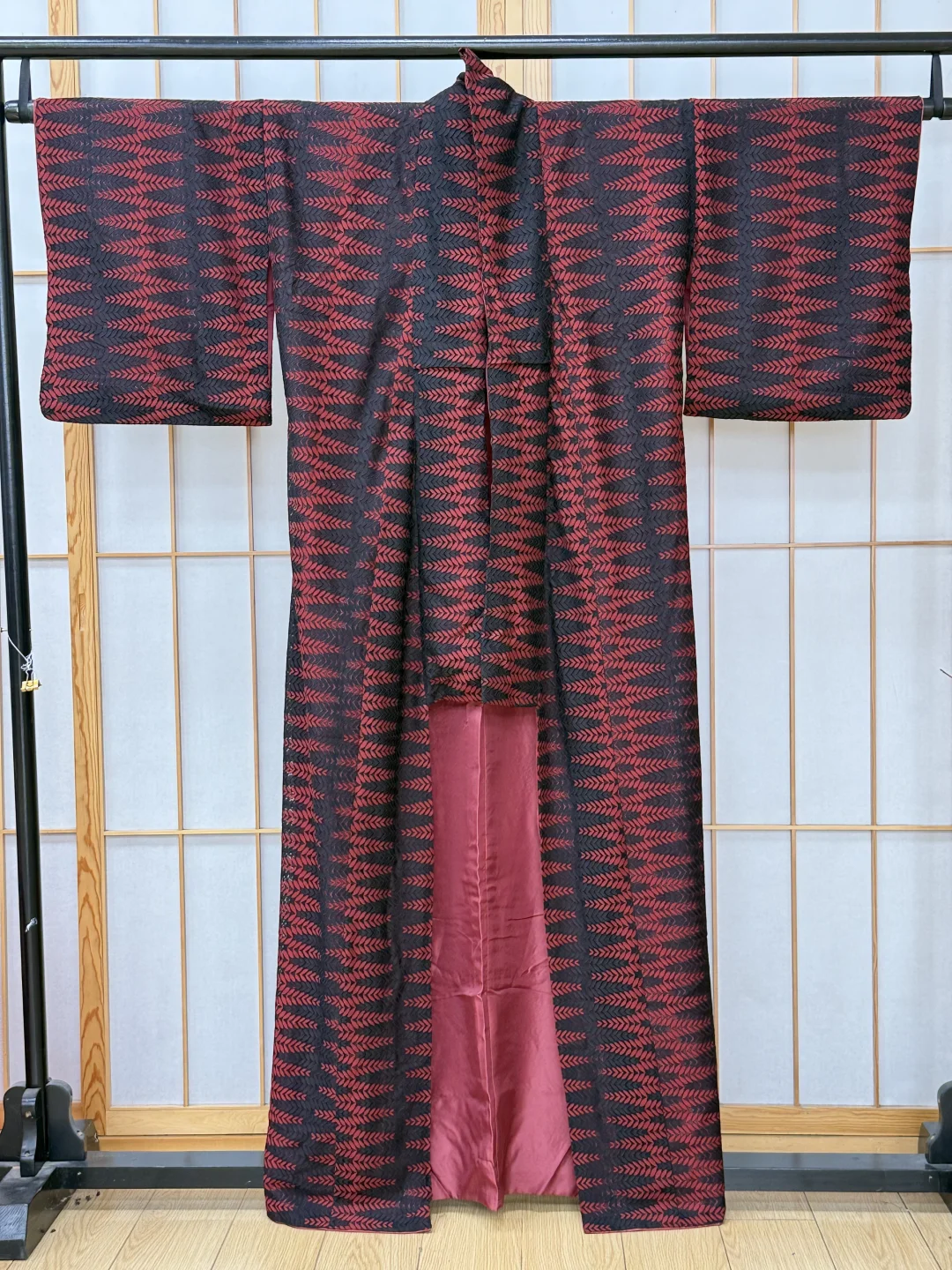 【现货】 红黑叶纹 蕾丝袷小纹和服